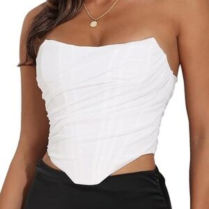 Strapless Open Back Boned Mesh Bustier Zip Back Corset - White - M (Sizes 2-4)